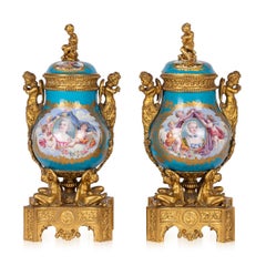 Antique 19th Century Sèvres Style Ormolu Mounted Vases With Cover