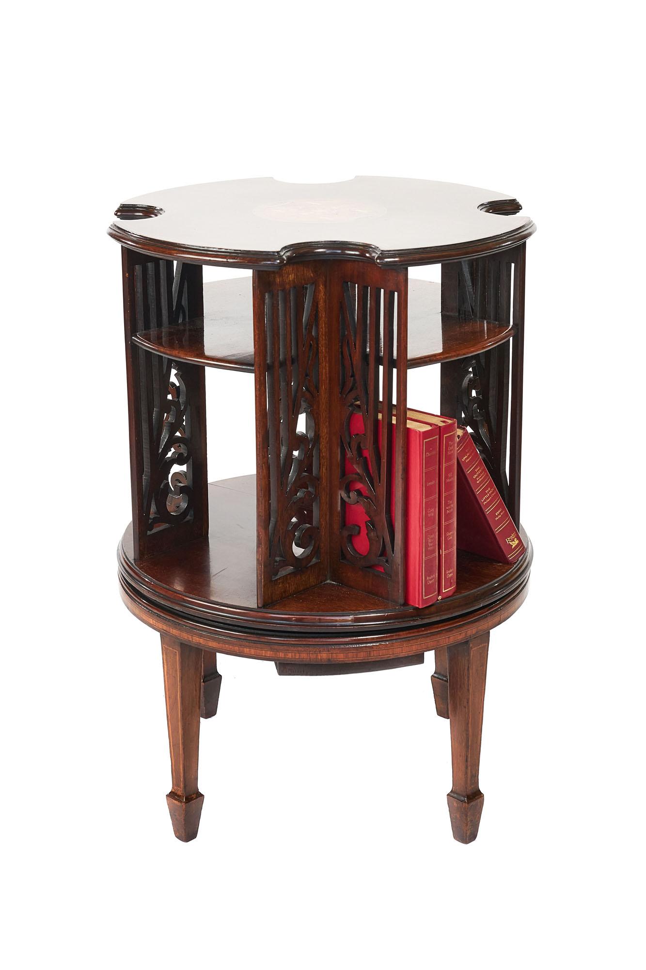 Antique 19th Century Sheraton Revival Inlaid Mahogany Revolving Bookcase 3