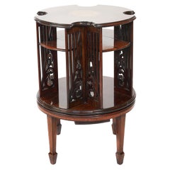 Antique 19th Century Sheraton Revival Inlaid Mahogany Revolving Bookcase