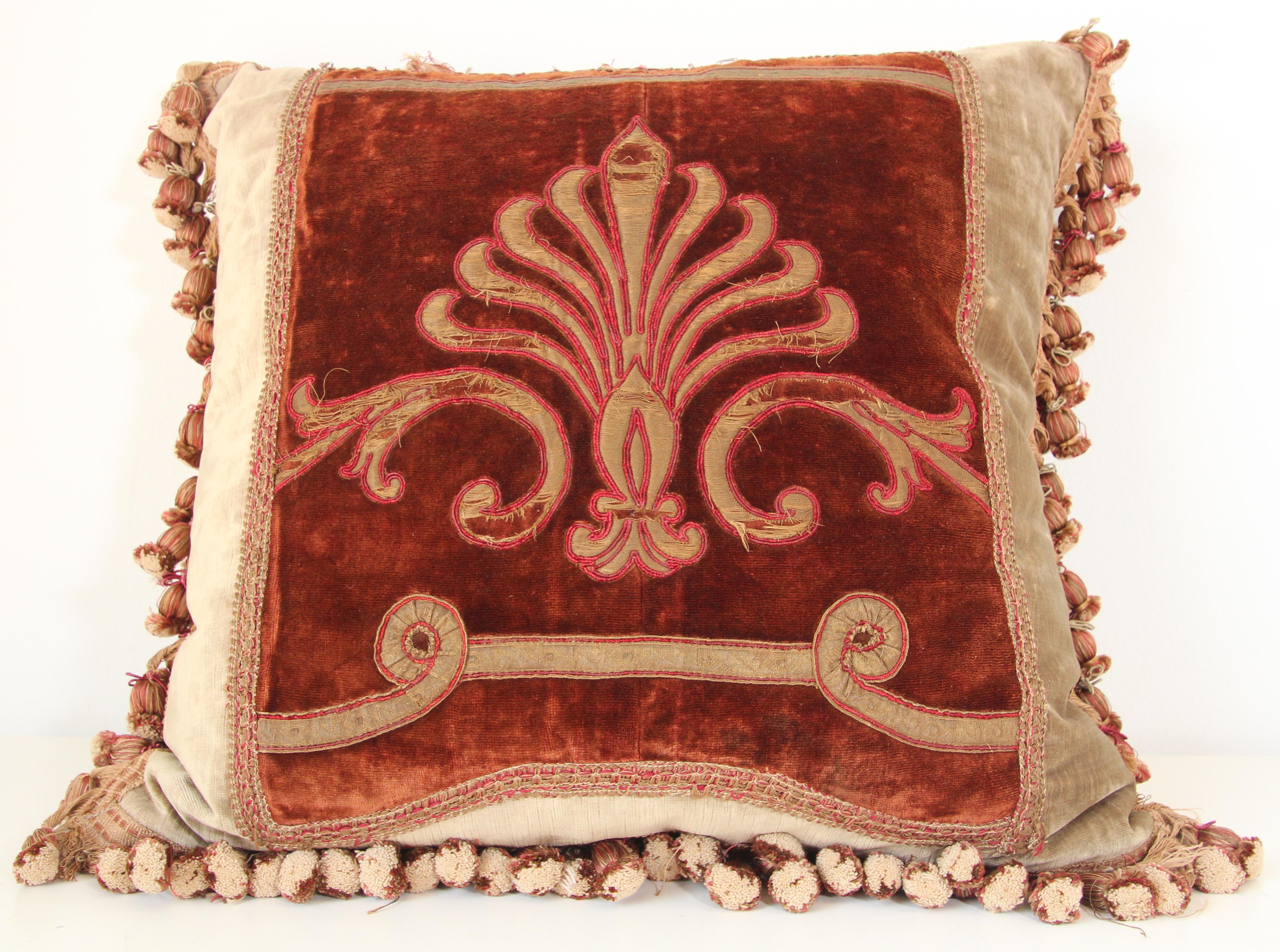 Antique 19th Century Silk Velvet Textile Fragment Framed into a Pillow 7