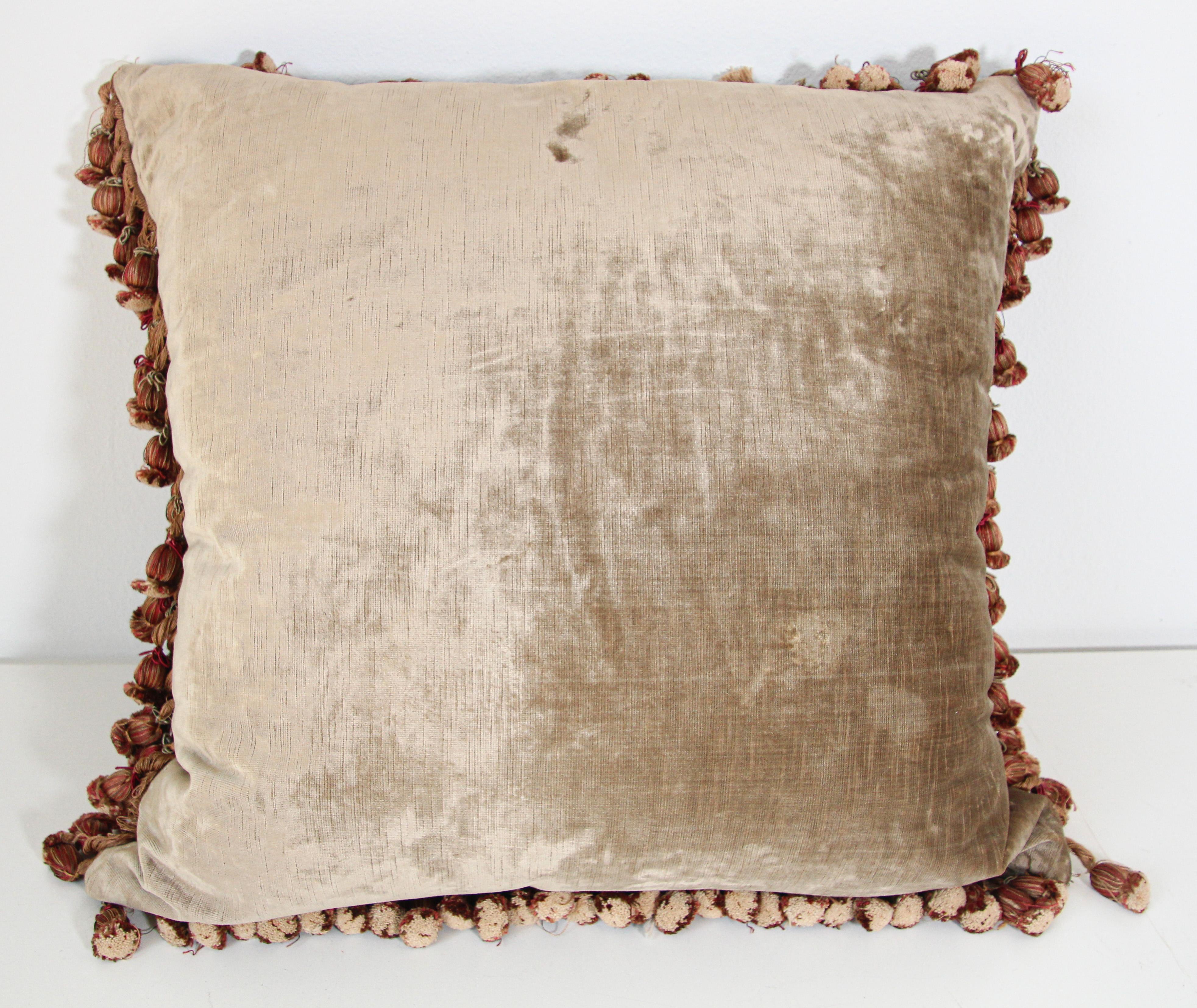 Antique 19th Century Silk Velvet Textile Fragment Framed into a Pillow 8