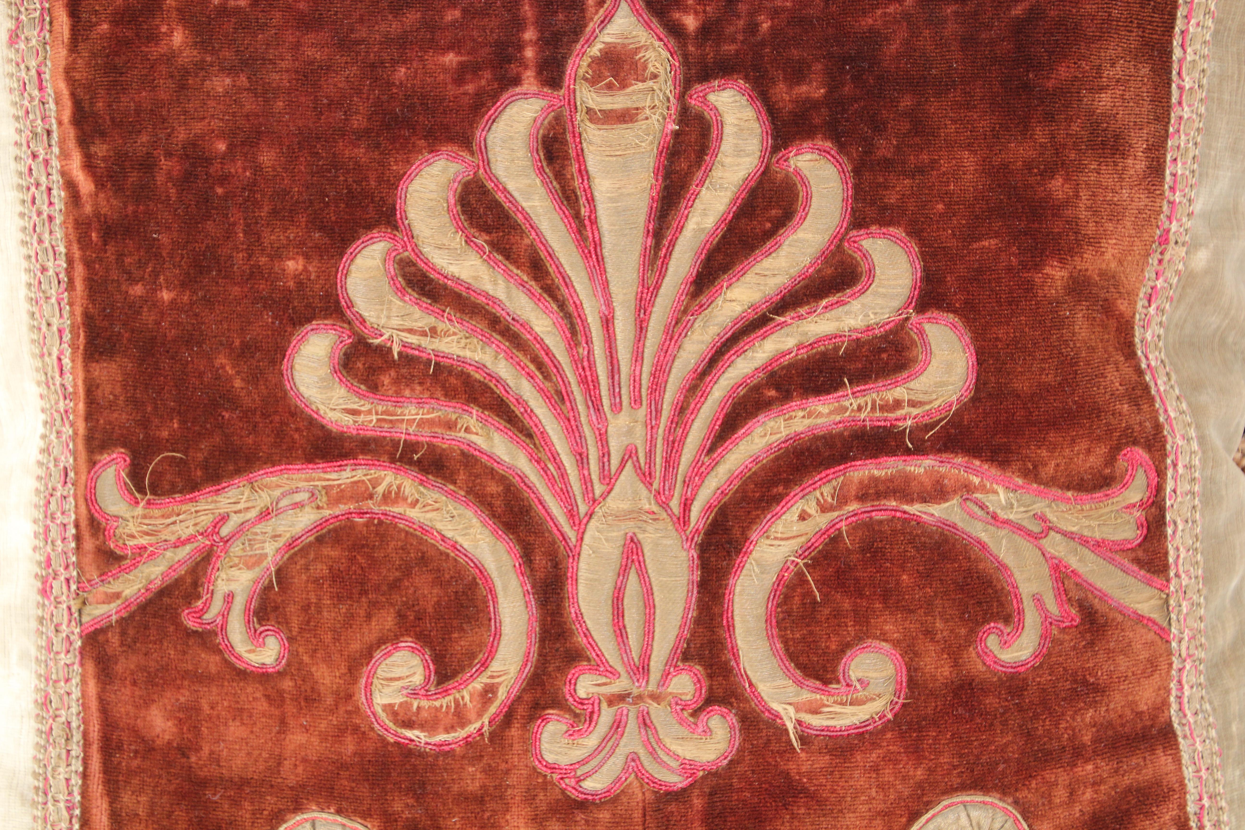 Antique 19th Century Silk Velvet Textile Fragment Framed into a Pillow 2