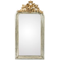 Antique 19th-Century Silver Leaf Gilt French Louis Philippe Mirror with Crest