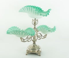 Antique 19th Century Silver Plated Blue Turquoise Epergne Centerpiece
