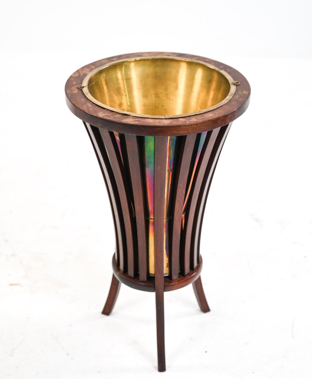 Antique 19th Century Slatted Mahogany & Brass Wine Cooler or Planter In Fair Condition In Norwalk, CT