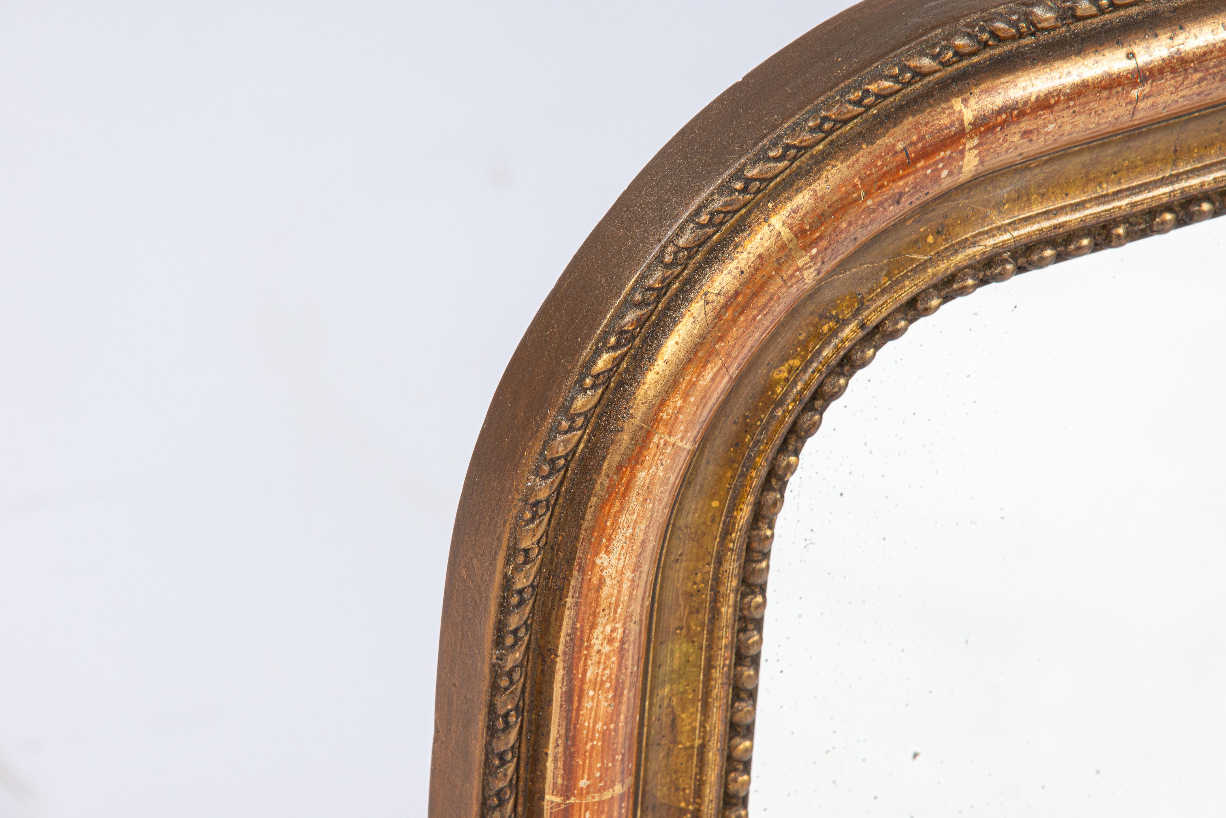 19th Century Antique 19th century Small French Worn Gold Leaf Gilt Louis Philippe Mirror For Sale