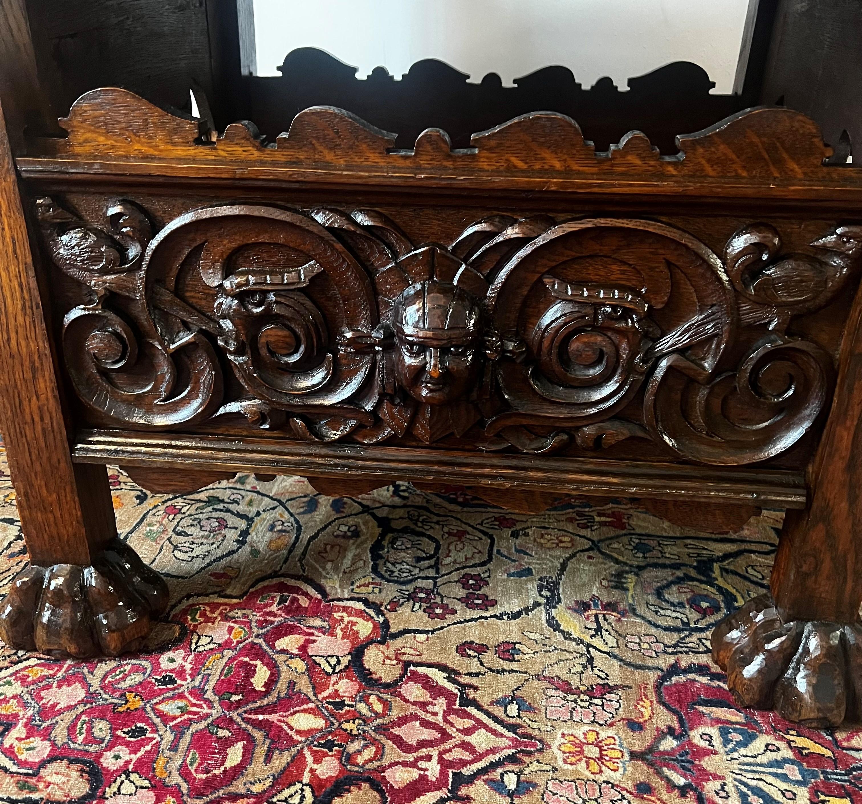 Renaissance Revival Antique 19th century solid british oak Throne Armchair For Sale