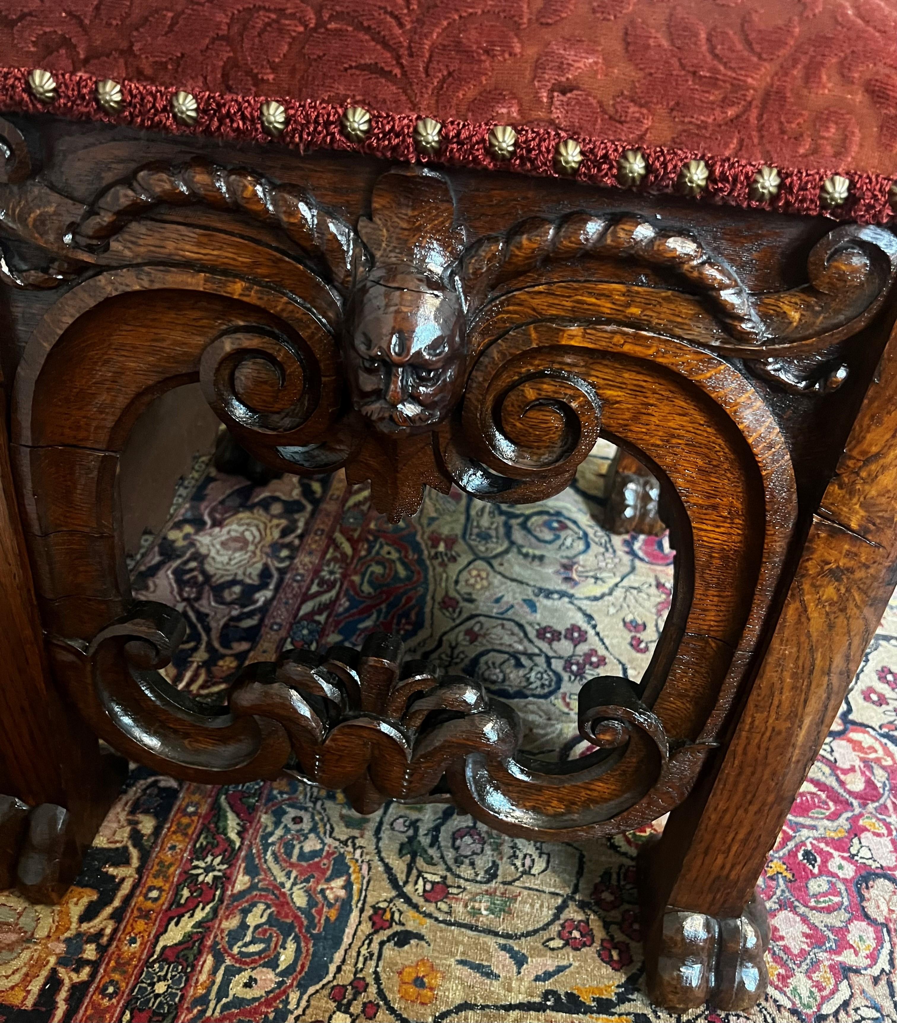 Carved Antique 19th century solid british oak Throne Armchair For Sale