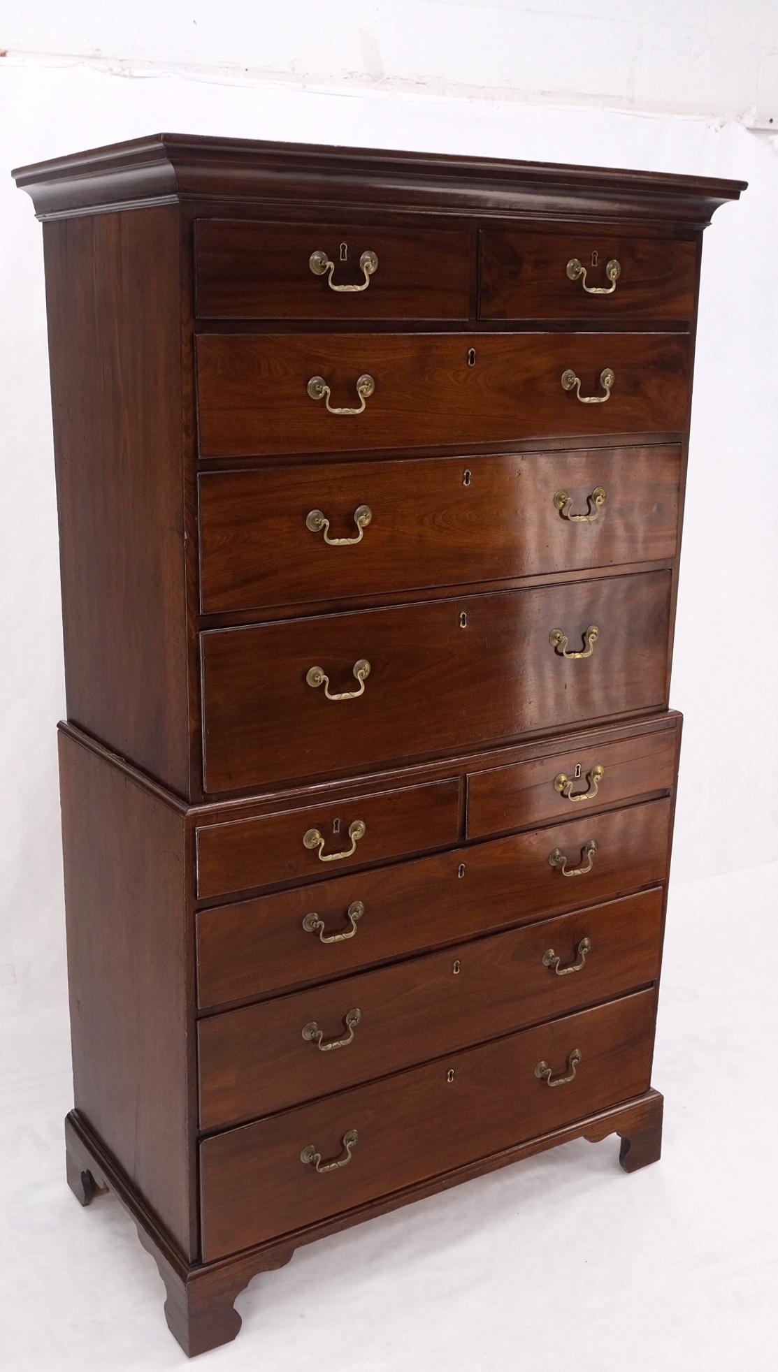Antique 19th Century Solid Mahogany Chest on Chest Two Part Cabinet Tallboy Mint For Sale 9