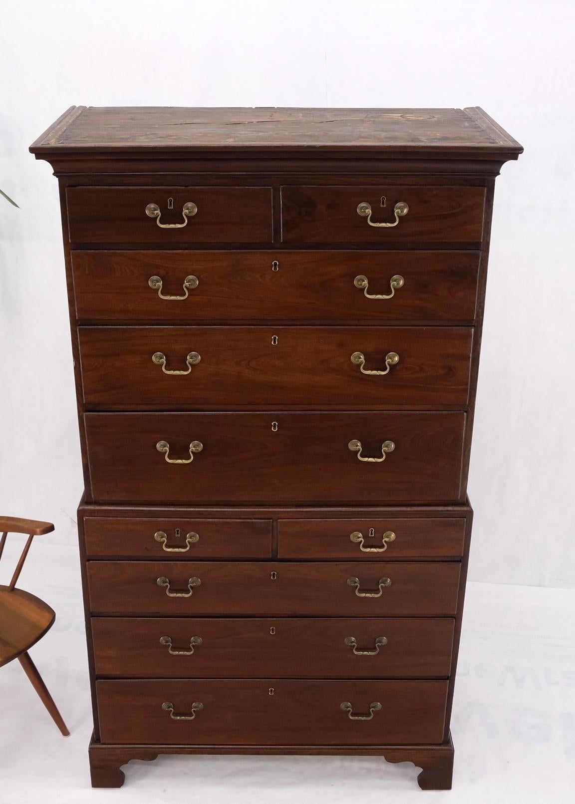 Antique 19th Century Solid Mahogany Chest on Chest Two Part Cabinet Tallboy Mint For Sale 11