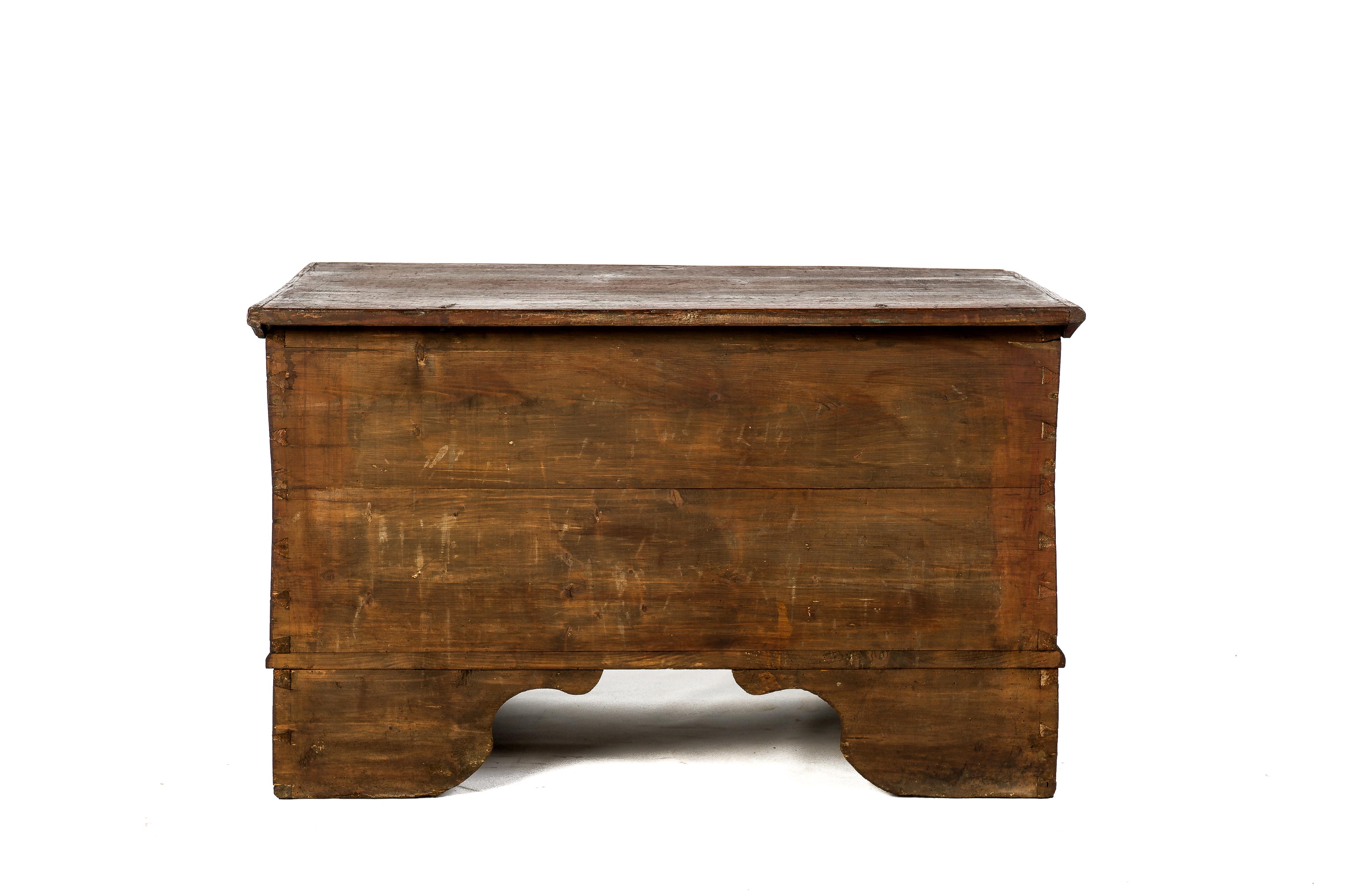 19th Century Antique 19th-Century Solid Pine and Traditional Painted Austrian Trunk or Chest For Sale
