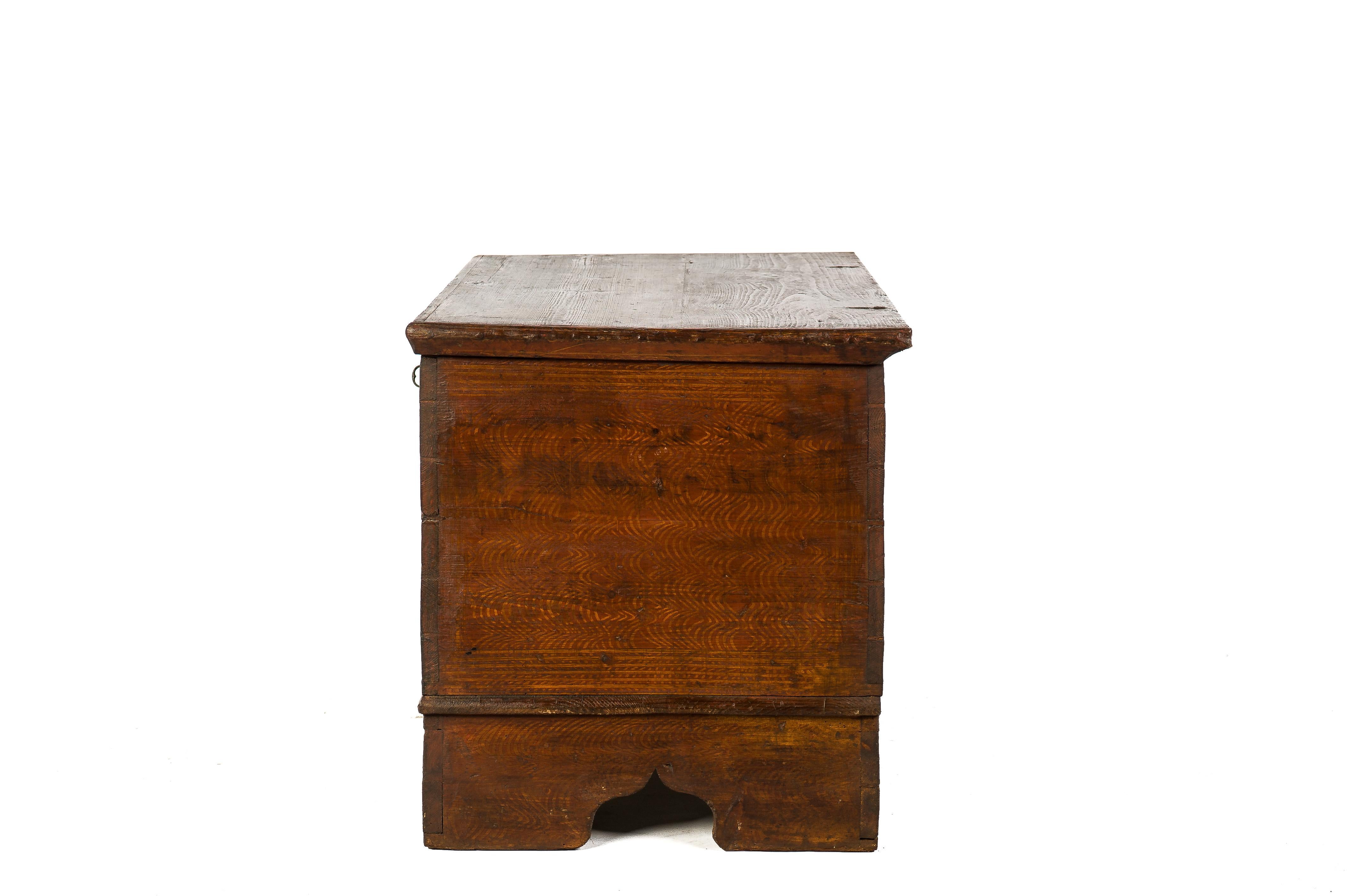Steel Antique 19th-Century Solid Pine and Traditional Painted Austrian Trunk or Chest For Sale
