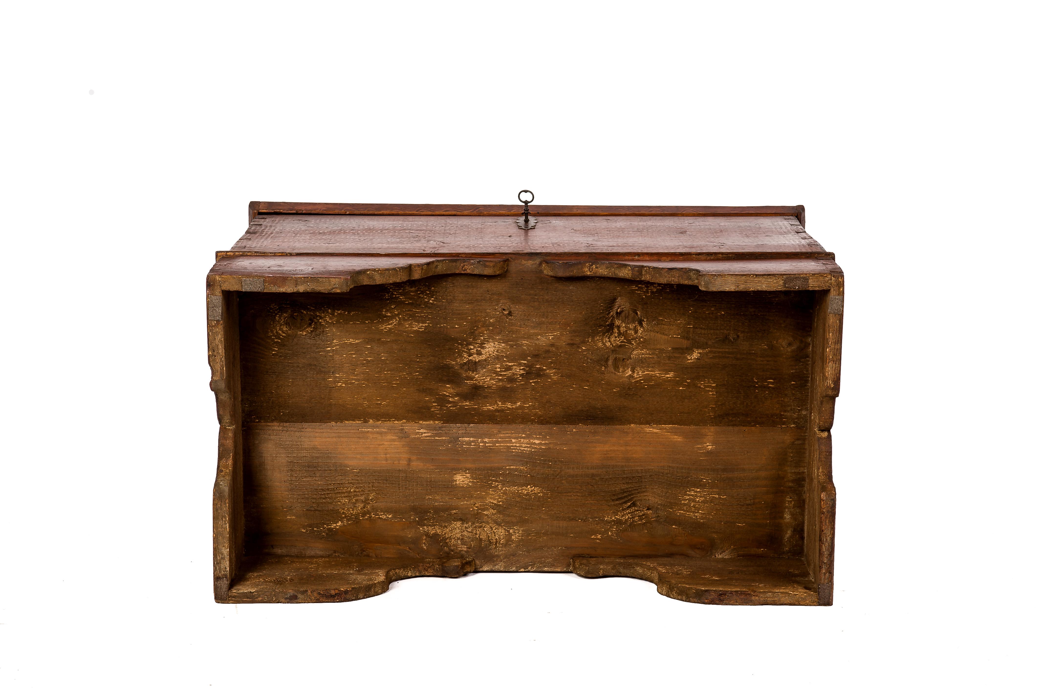 Antique 19th-Century Solid Pine and Traditional Painted Austrian Trunk or Chest For Sale 2