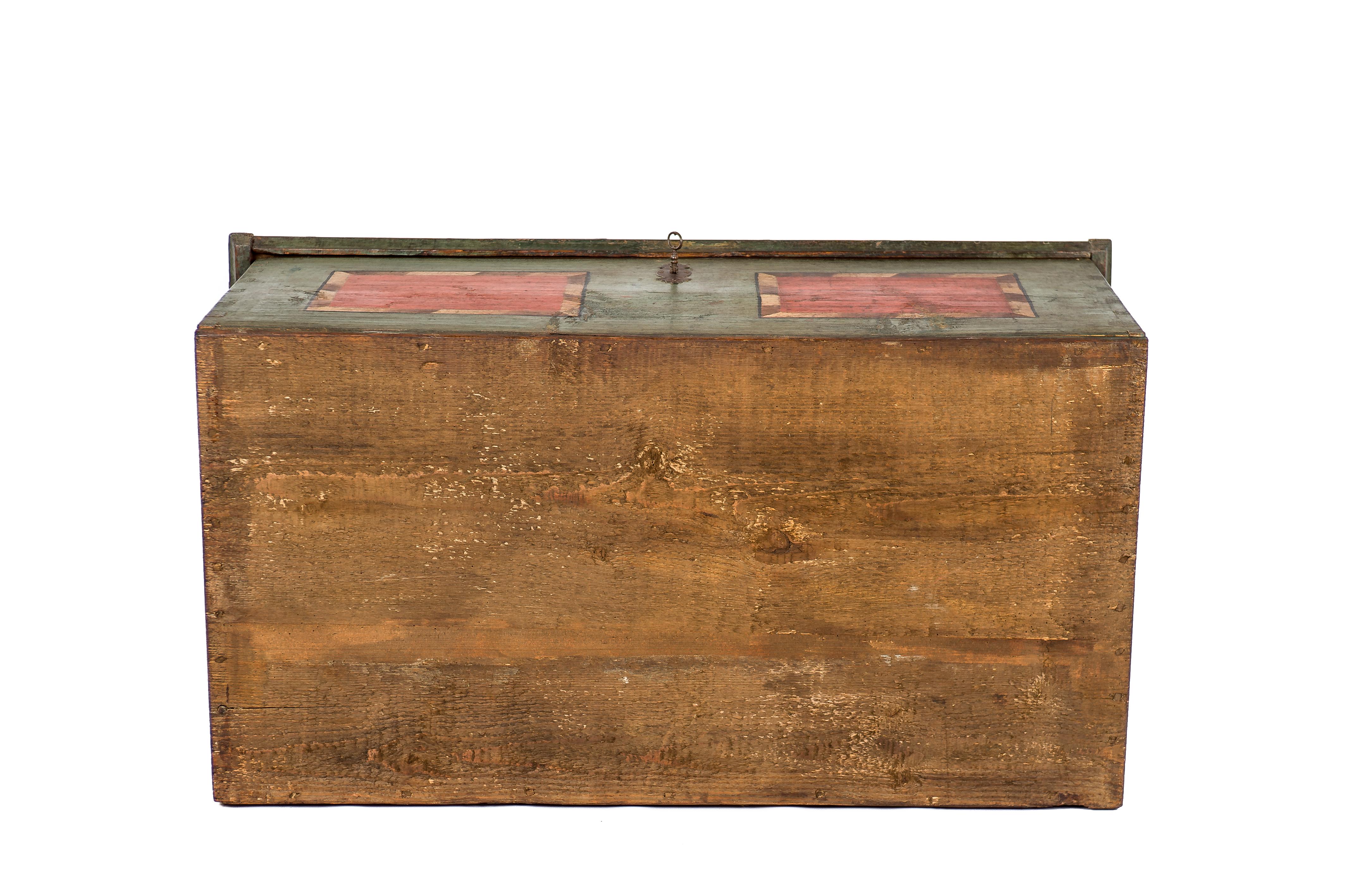 Antique 19th Century Solid Pine and Traditional Painted Bohemian Trunk or Chest For Sale 4