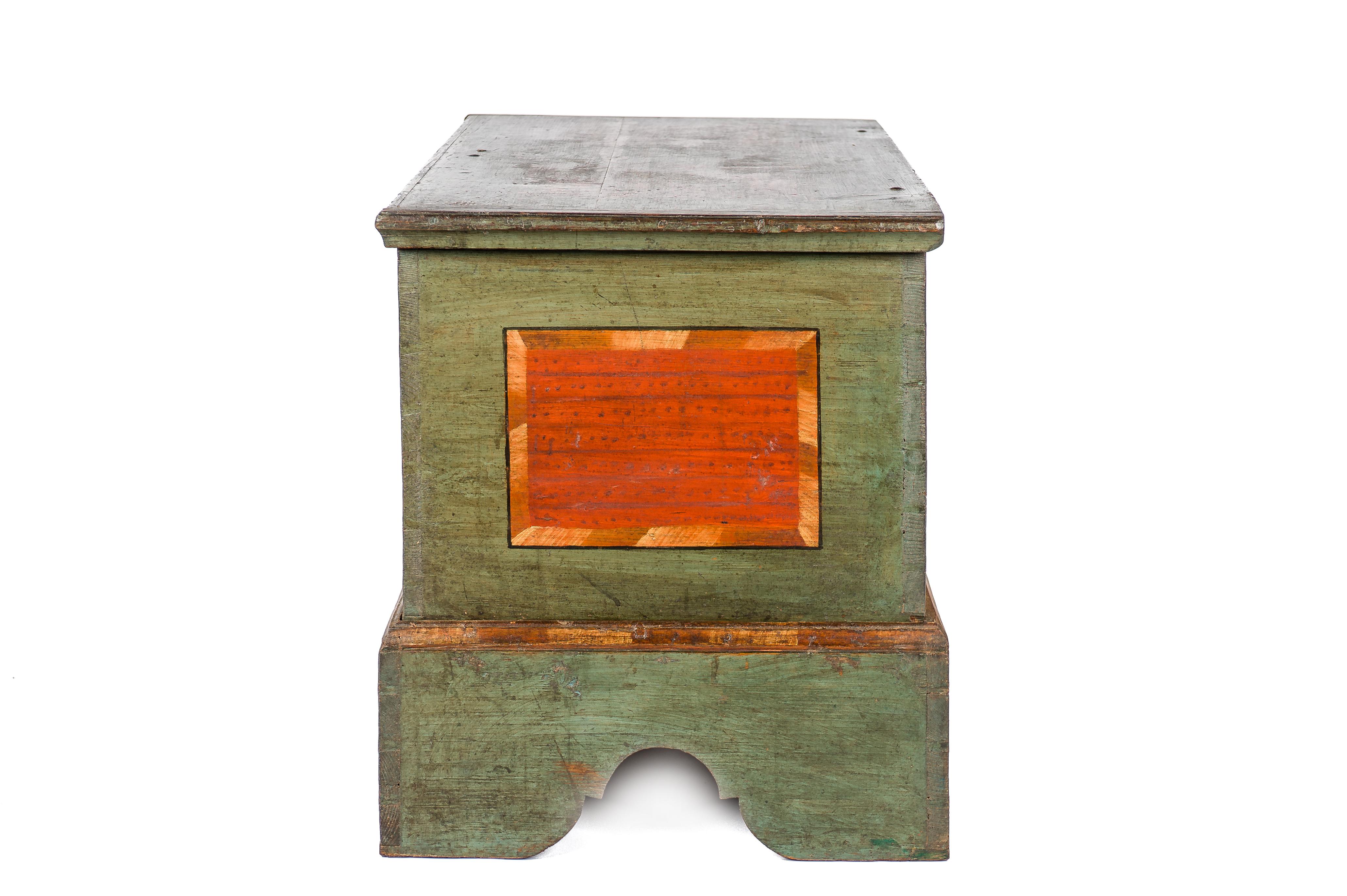 Forged Antique 19th Century Solid Pine and Traditional Painted Bohemian Trunk or Chest For Sale
