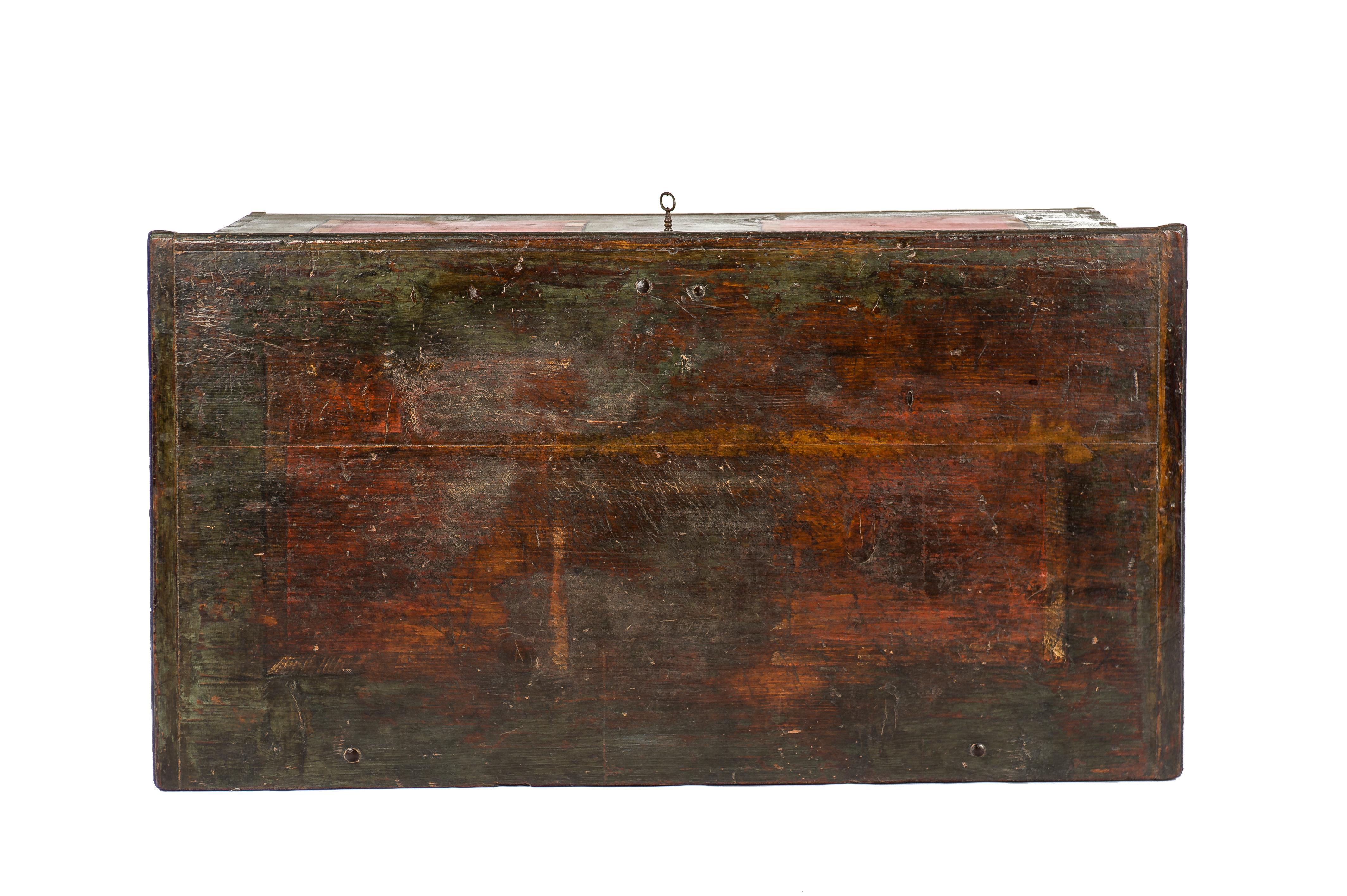 Steel Antique 19th Century Solid Pine and Traditional Painted Bohemian Trunk or Chest For Sale