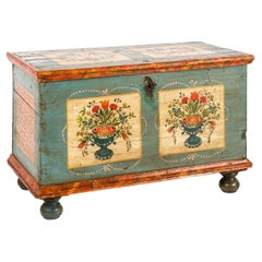 Antique 19th-century solid pine and traditional painted Bohemian trunk or chest