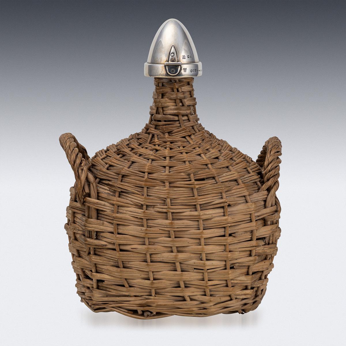 Antico decanter in argento massiccio e cesto di vimini del XIX secolo, Hukin and Heath c.1895 In condizioni buone in vendita a Royal Tunbridge Wells, Kent
