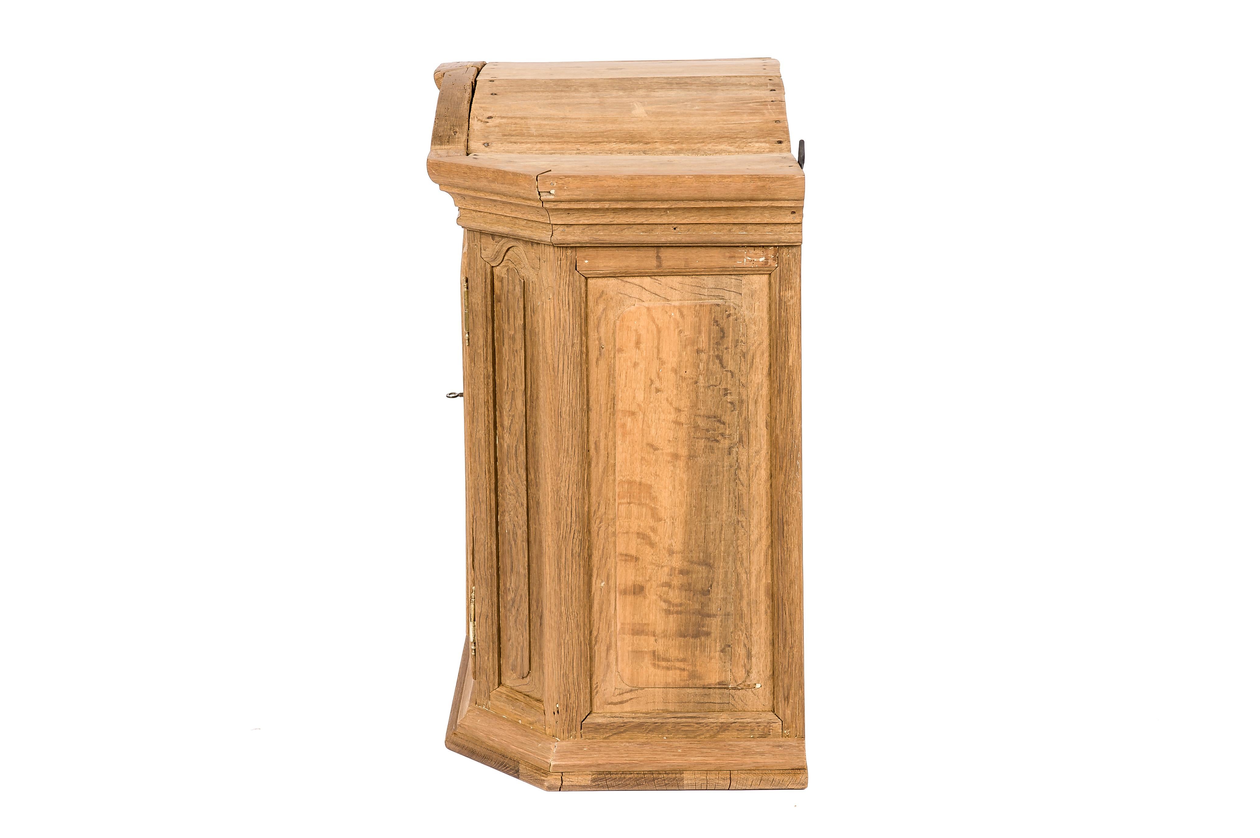 Hand-Carved Antique 19th Century Solid Stripped Oak German Two-Door Hanging Cupboard For Sale