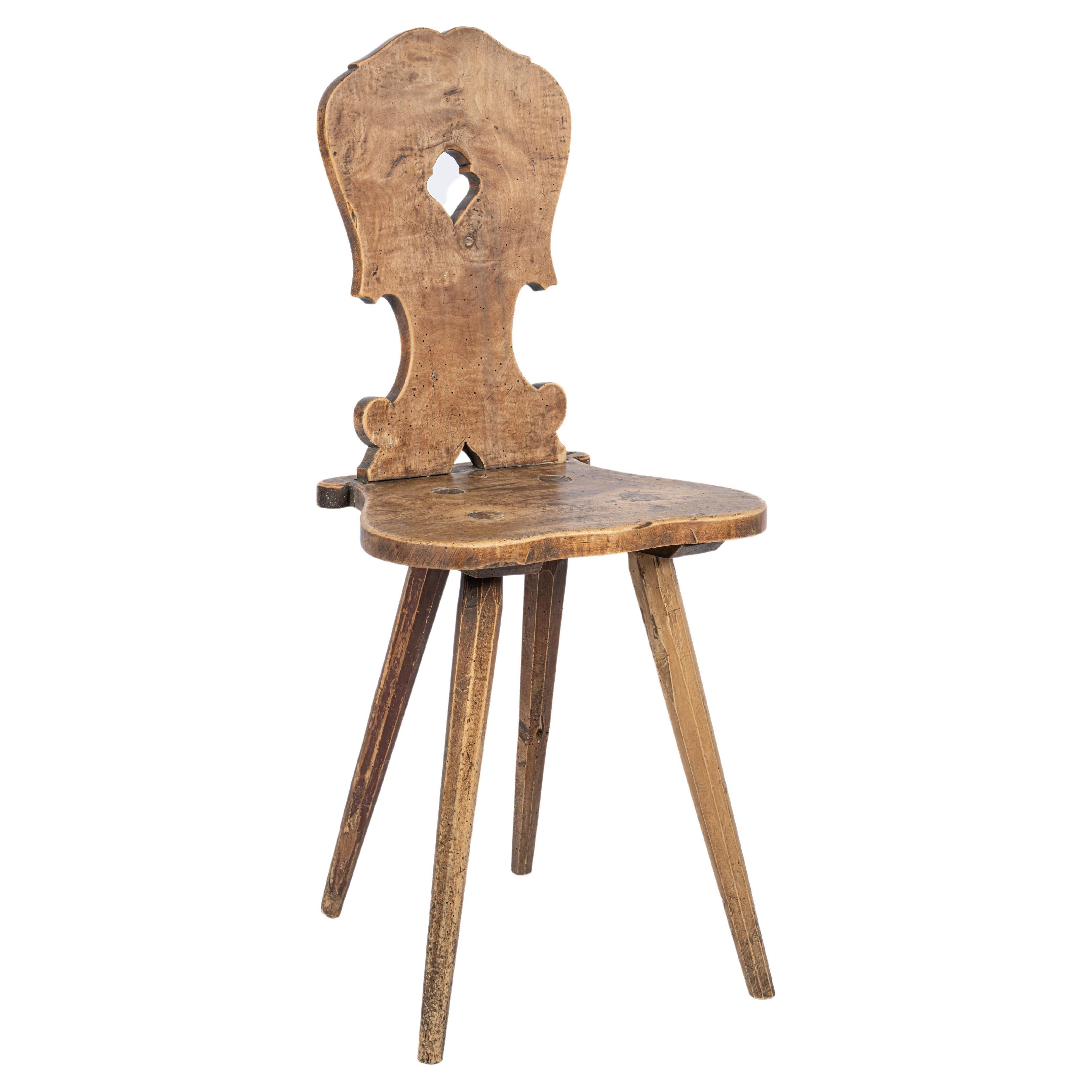 Antique 19th century  South German Honey color Fruitwood Rural Farmhouse chair