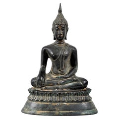 Antique 19th Century Southeast Asian Cast Bronze Buddha Statue Sculpture 1800