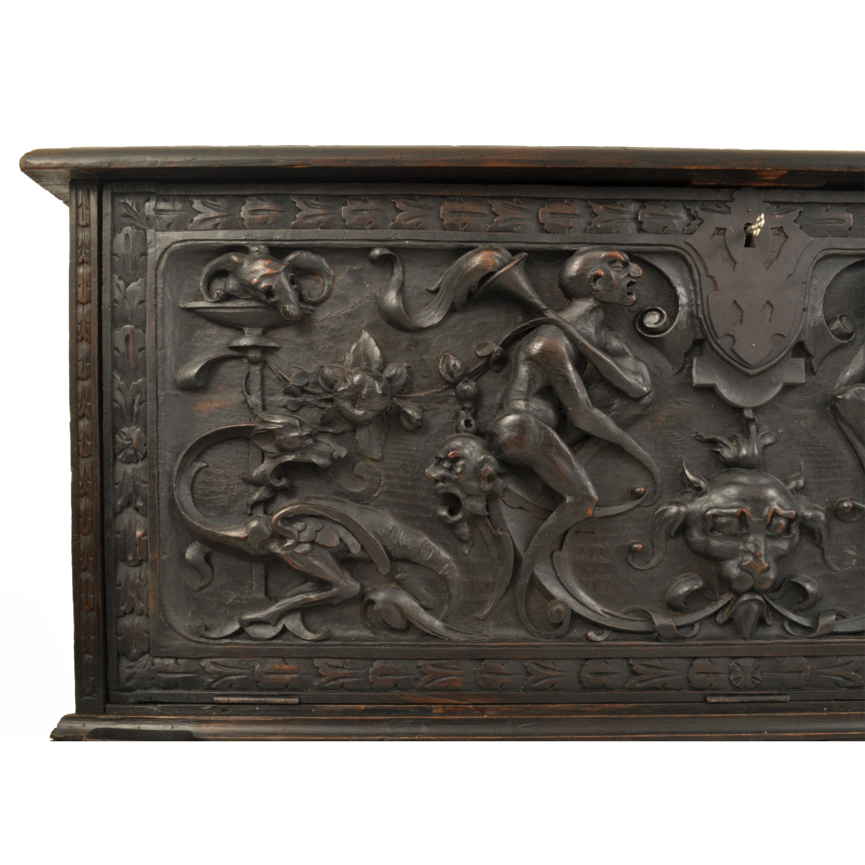 Antique 19th Century Spanish Baroque Carved Vargueno Desk Cabinet on Stand, 1880 In Good Condition In Portland, OR