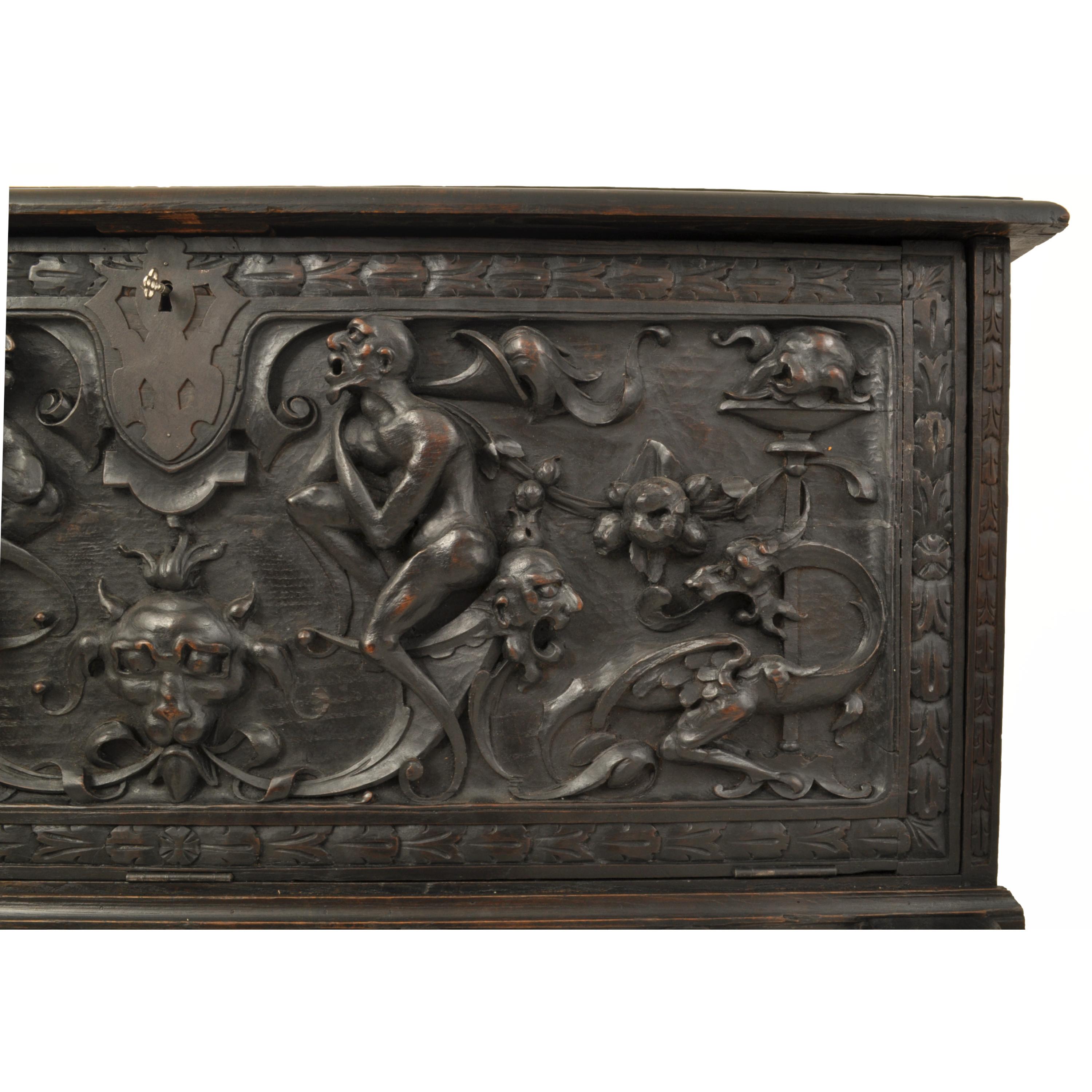 Late 19th Century Antique 19th Century Spanish Baroque Carved Vargueno Desk Cabinet on Stand, 1880