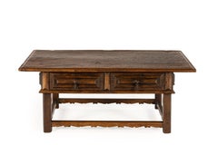 Antique 19th-Century Spanish Chestnut Coffee Table with Two Drawers
