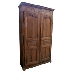 Antique 19th Century Spanish Handmade 2-Door Wooden Wardrobe w/ Plant Reliefs