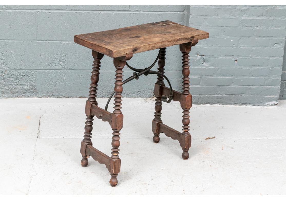 Spanish Colonial Antique 19th Century Spanish Side Table with Bobbin Turned Legs For Sale