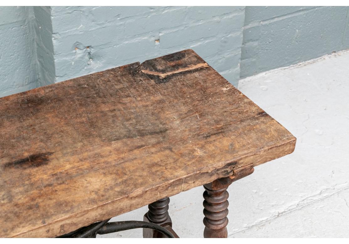 Carved Antique 19th Century Spanish Side Table with Bobbin Turned Legs For Sale