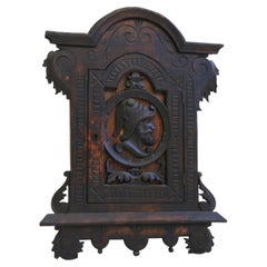 Antique 19th Century Spanish Wall Cabinet with Knight Dark Patina Classical 