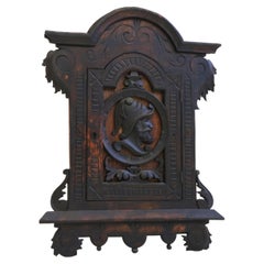 Retro 19th Century Spanish Wall Cabinet with Knight Dark Patina Classical 