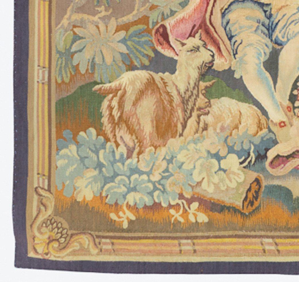 French Provincial Antique 19th Century Square French Aubusson Tapestry Lovers