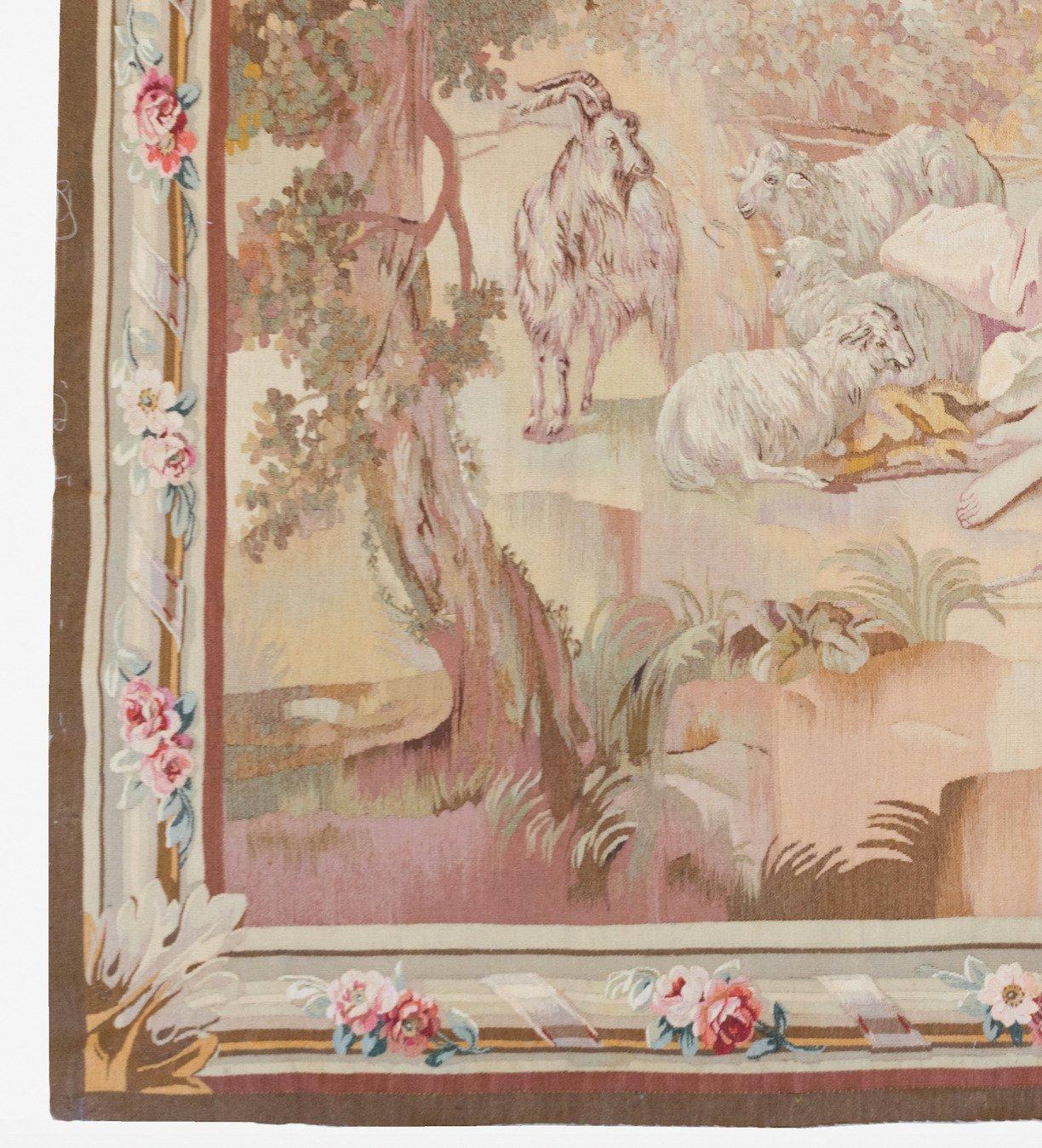 Tissé à la main Tapisserie carrée d'Aubusson française du 19ème siècle avec amoureux en vente