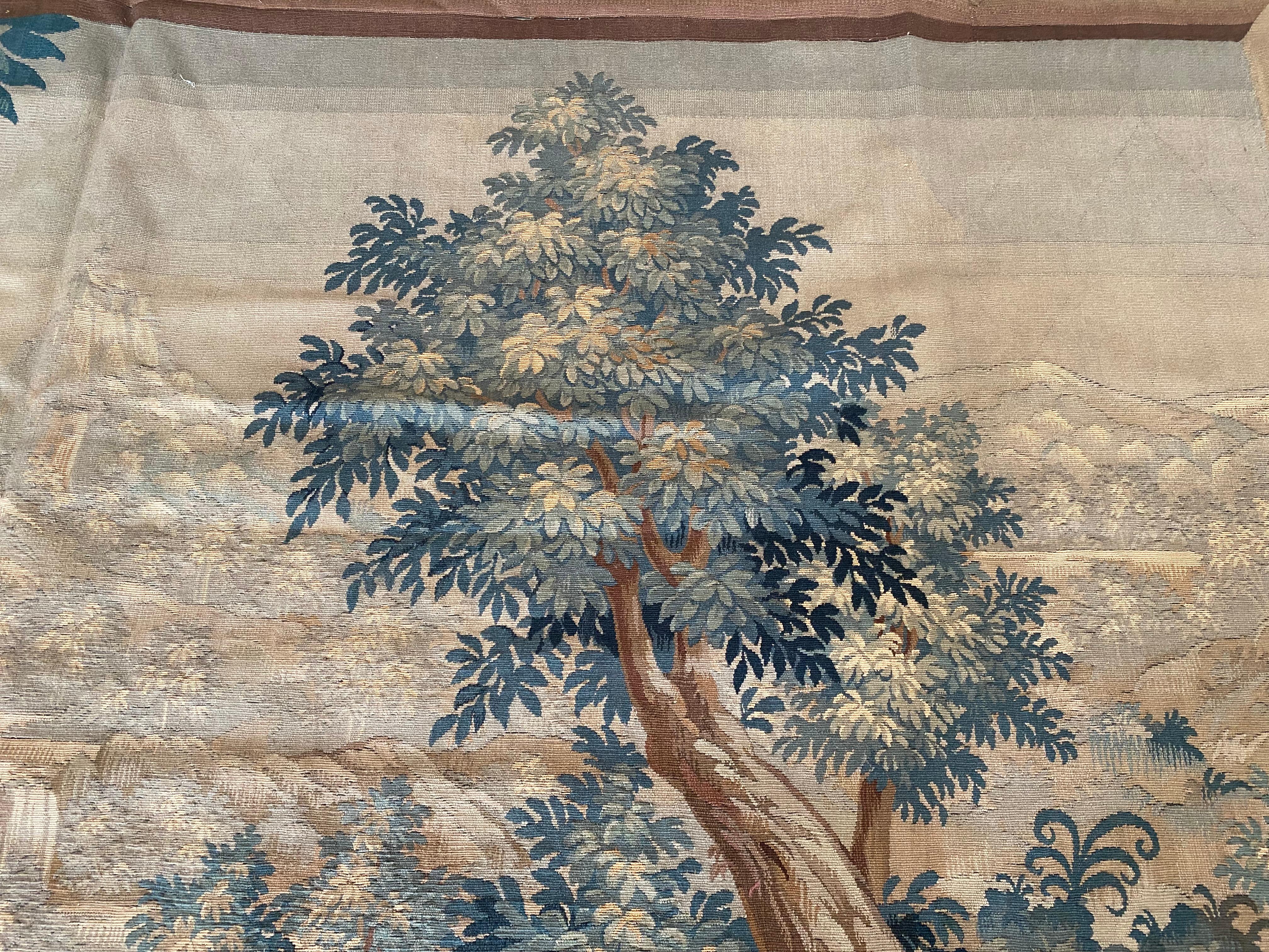 Hand-Woven Antique 19th Century Square Green Floral French Verdure Tapestry For Sale