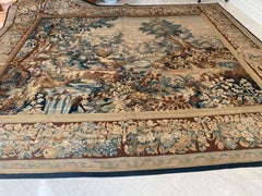 Antique 19th Century Square Green Floral French Verdure Tapestry