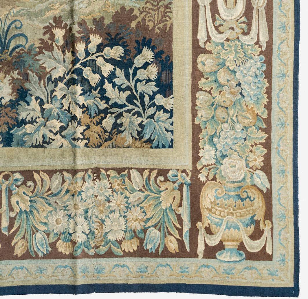 Aubusson Antique 19th Century Square Green Floral French Verdure Tapestry For Sale