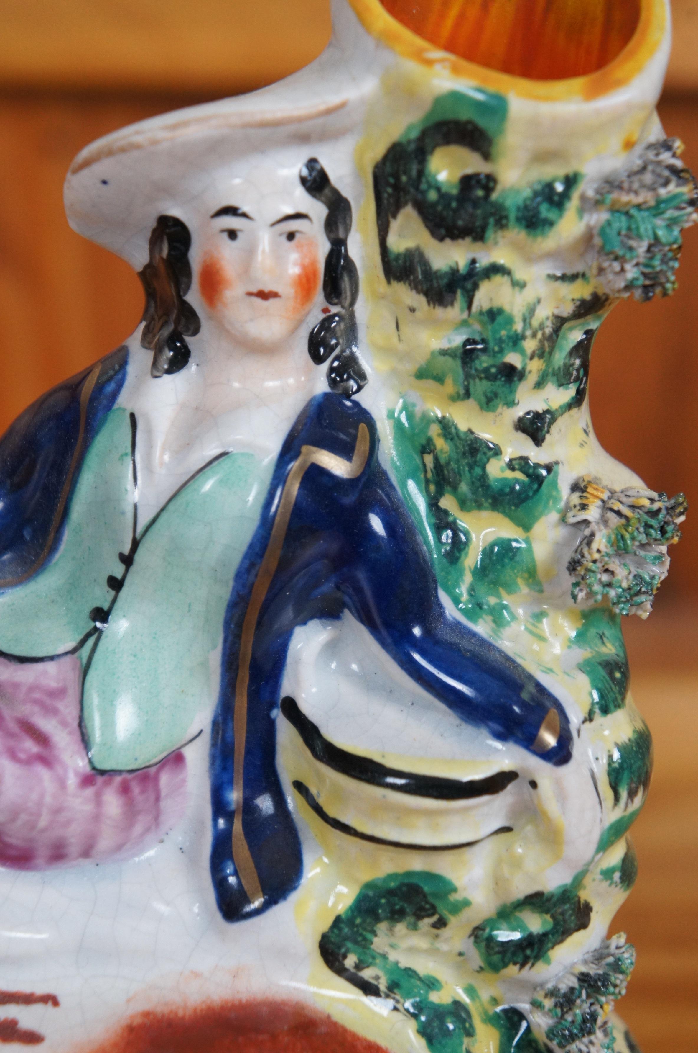 Antique 19th Century Staffordshire Porcelain Cow Shepherd Spill Vase 8