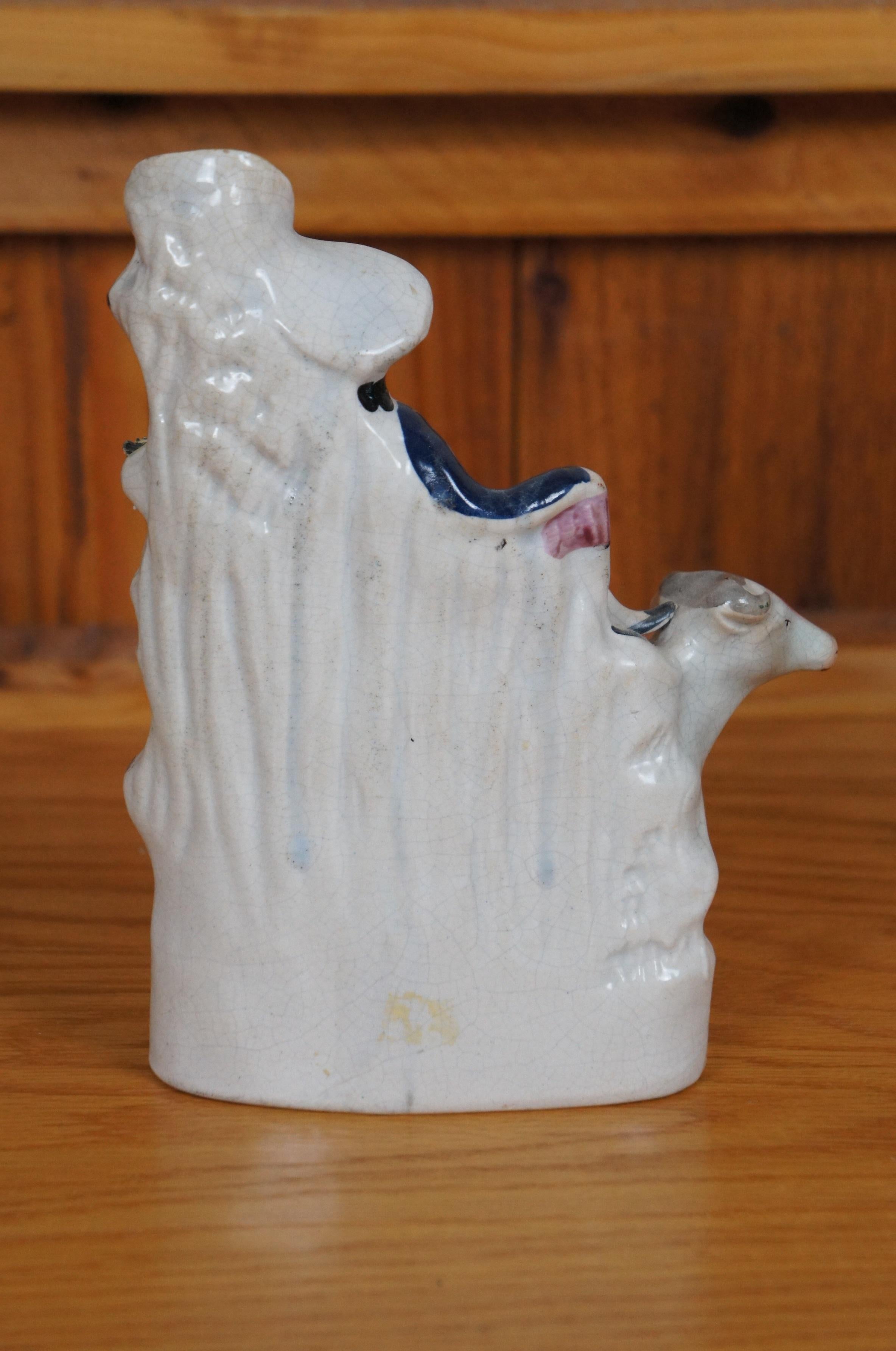Antique 19th Century Staffordshire Porcelain Cow Shepherd Spill Vase 8