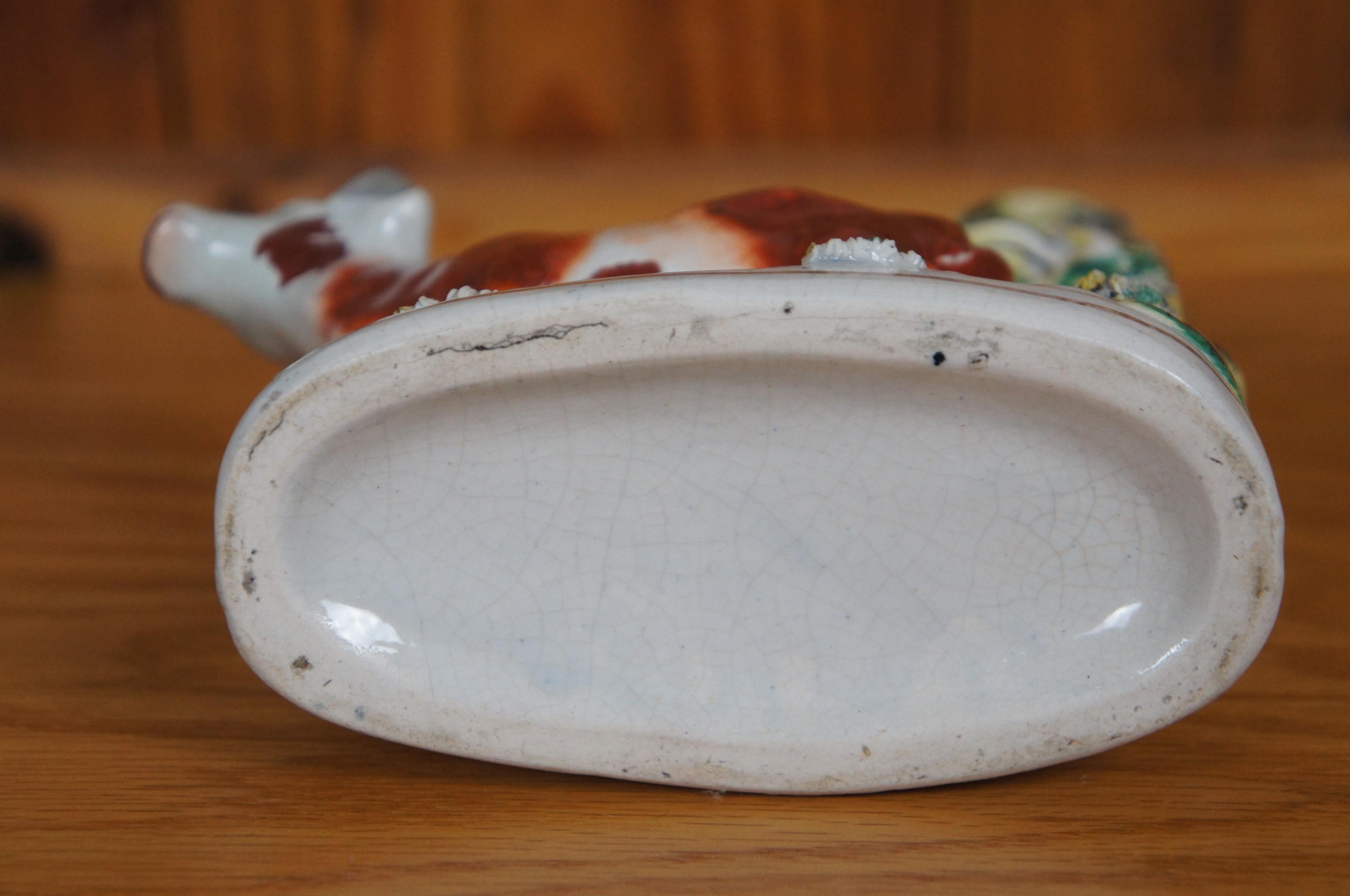 Antique 19th Century Staffordshire Porcelain Cow Shepherd Spill Vase 8