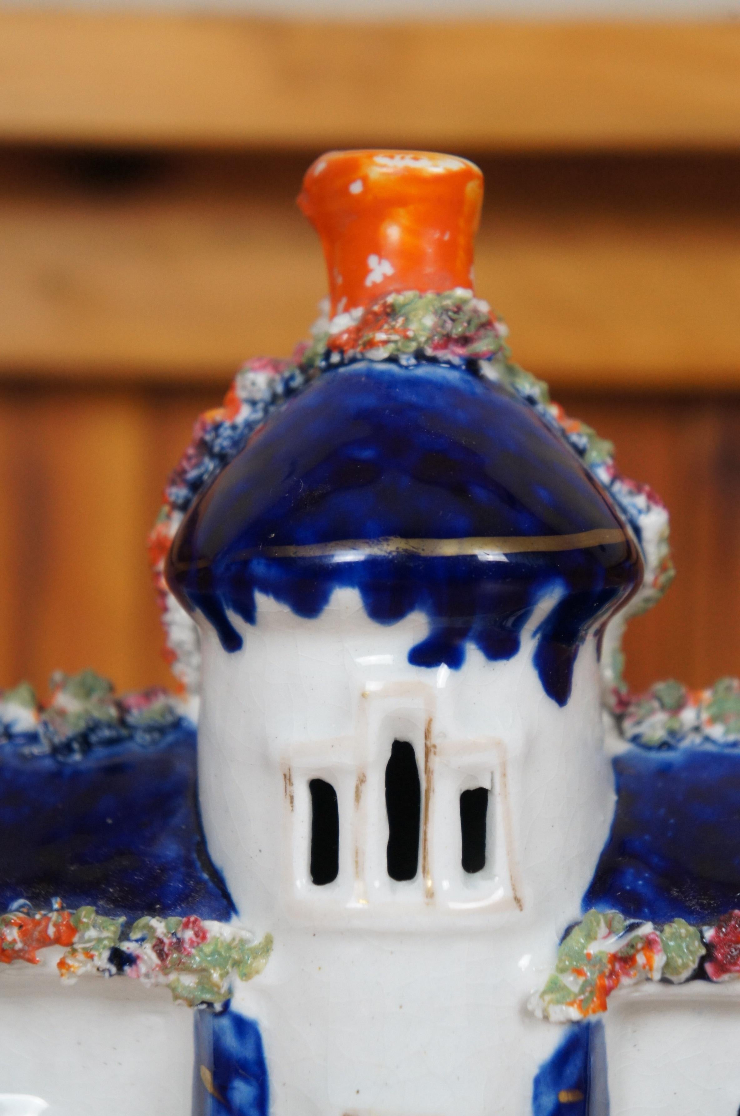 Antique 19th Century Staffordshire Porcelain Swan Manor House Figurine 8