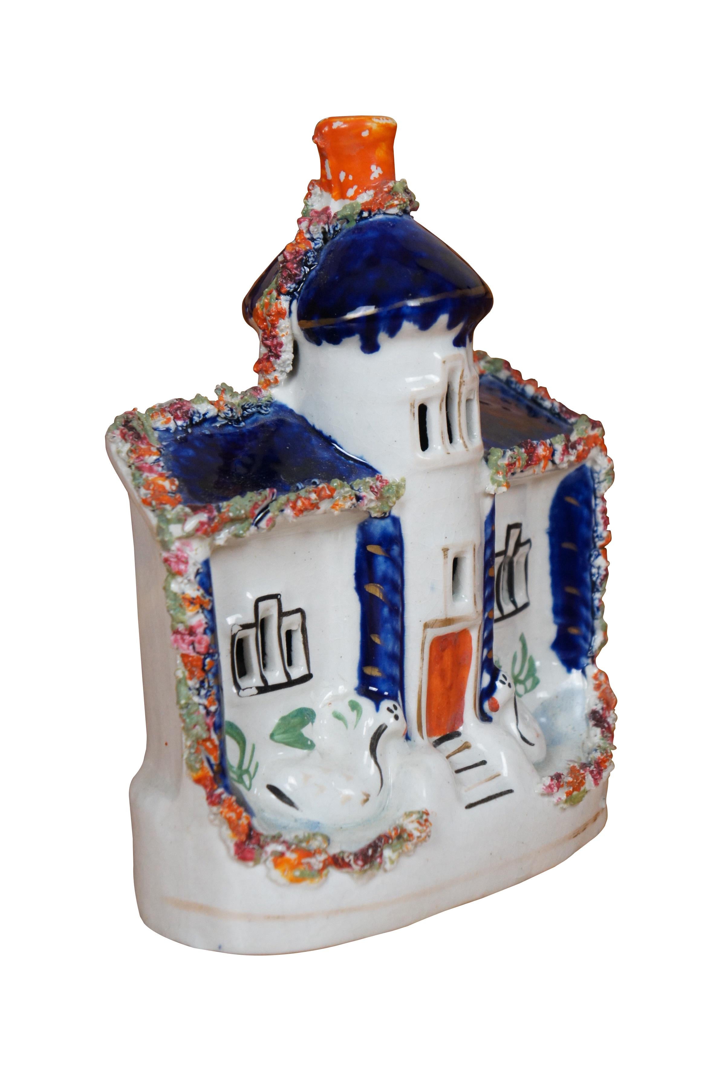Victorian Antique 19th Century Staffordshire Porcelain Swan Manor House Figurine 8