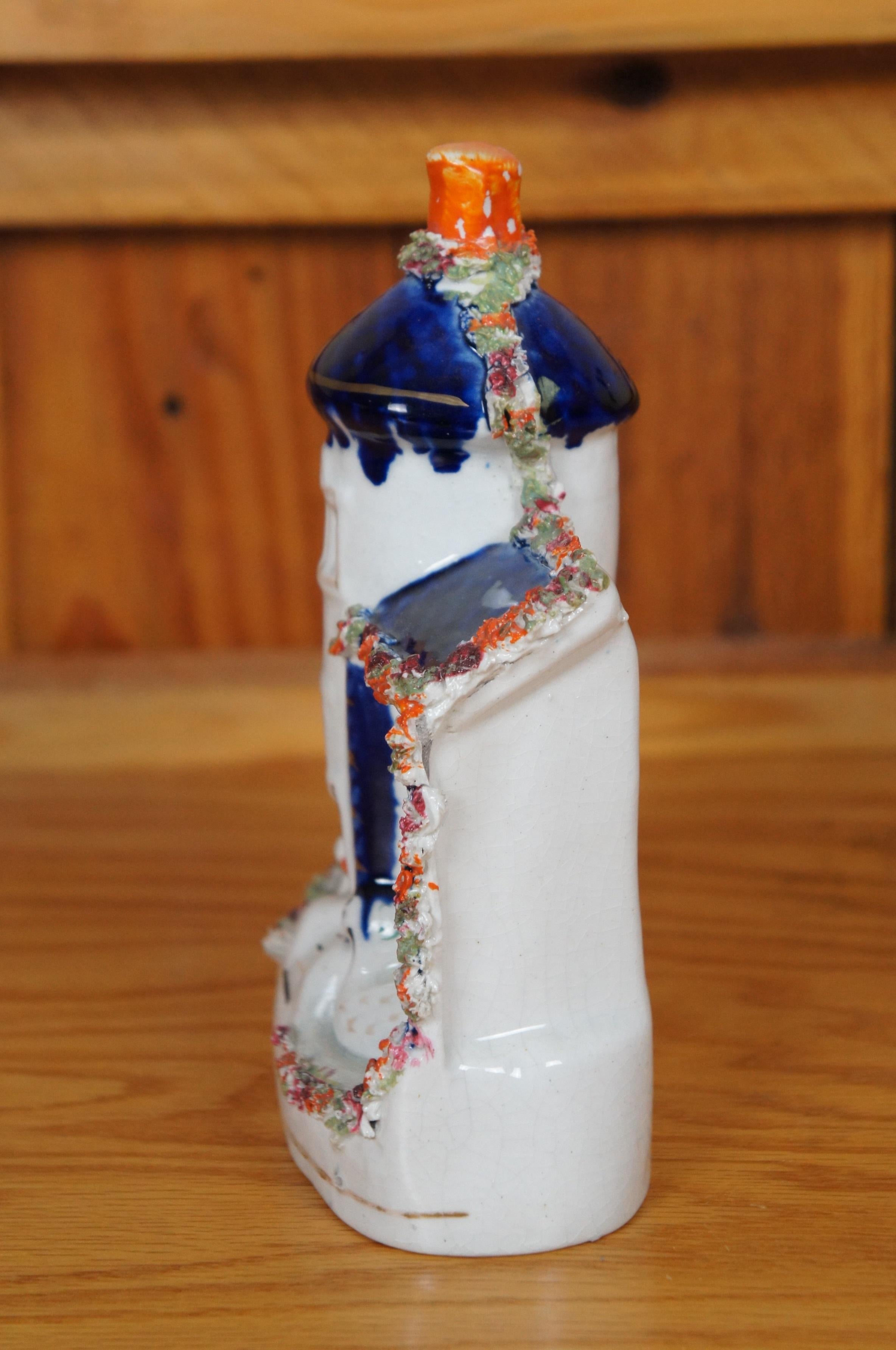 Antique 19th Century Staffordshire Porcelain Swan Manor House Figurine 8