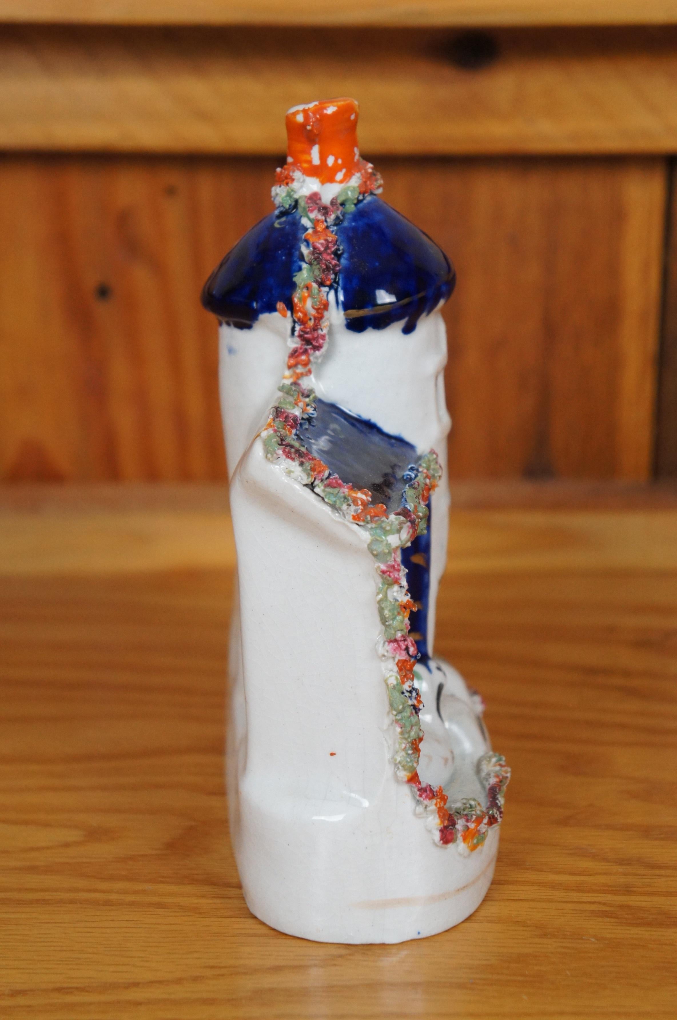 Antique 19th Century Staffordshire Porcelain Swan Manor House Figurine 8