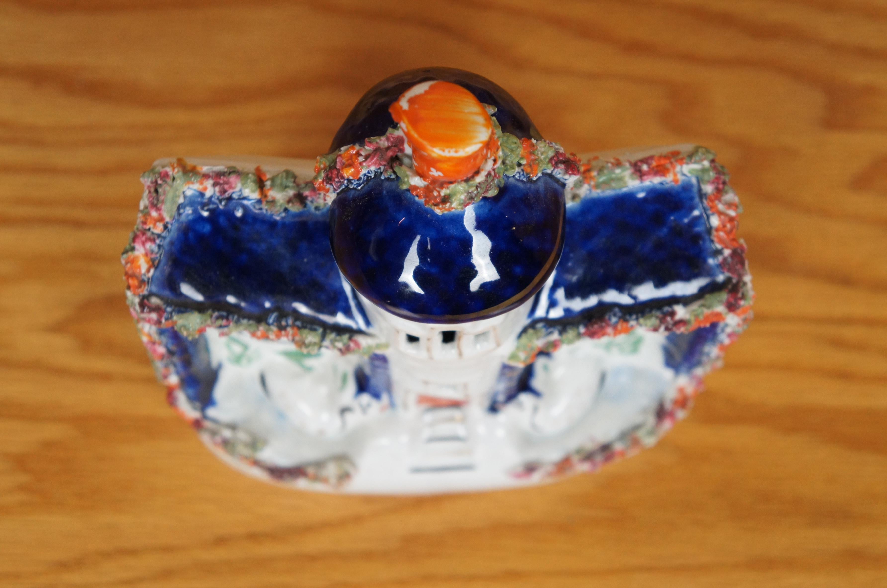 Antique 19th Century Staffordshire Porcelain Swan Manor House Figurine 8
