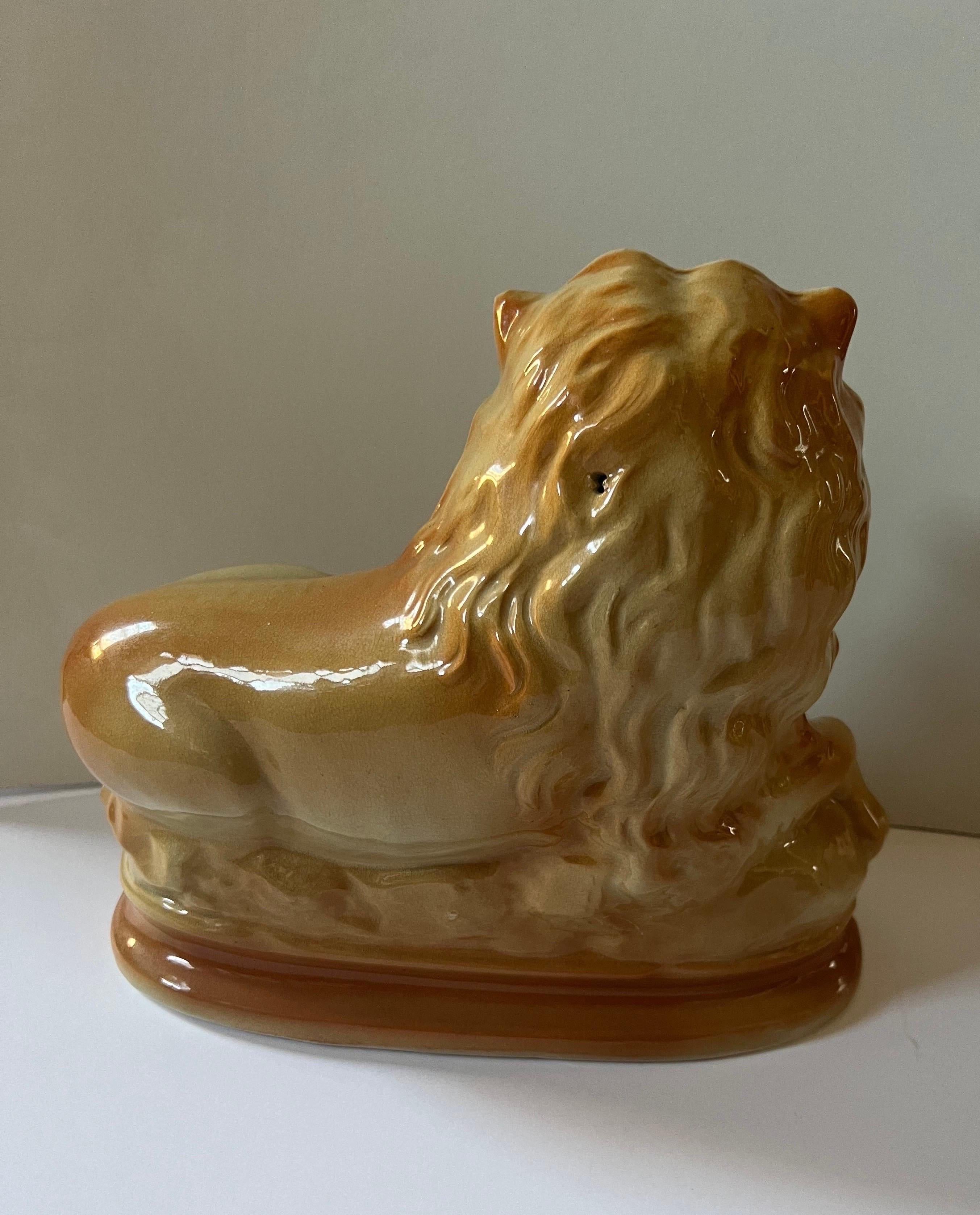 English Antique 19th Century Staffordshire Recumbent Lion