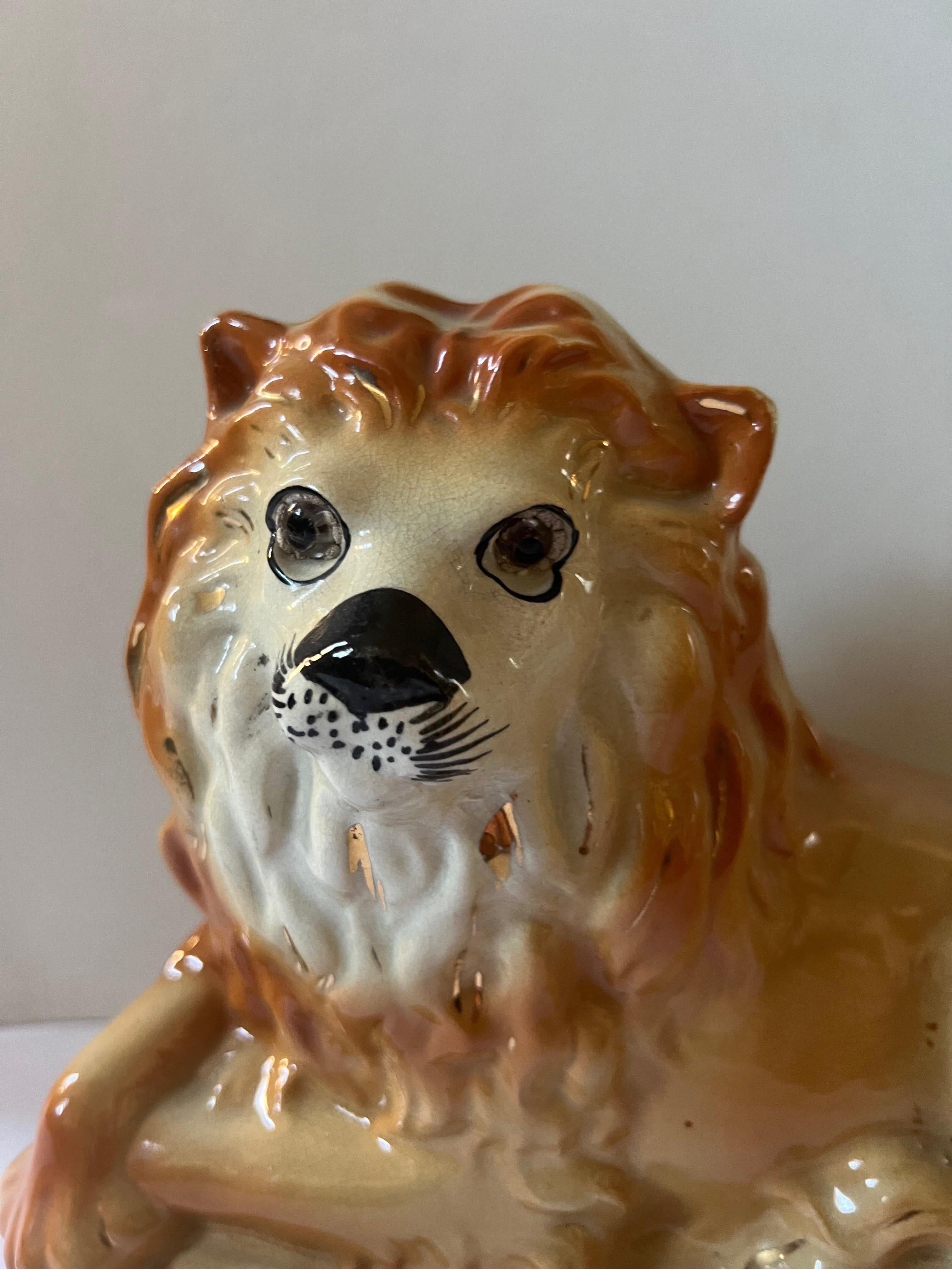 Antique 19th Century Staffordshire Recumbent Lion 2