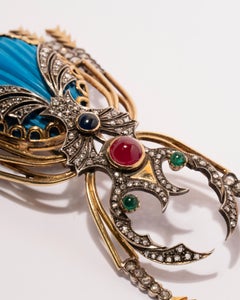 Antique 19th-century Stag-beetle Brooch with Diamonds and Gem stones