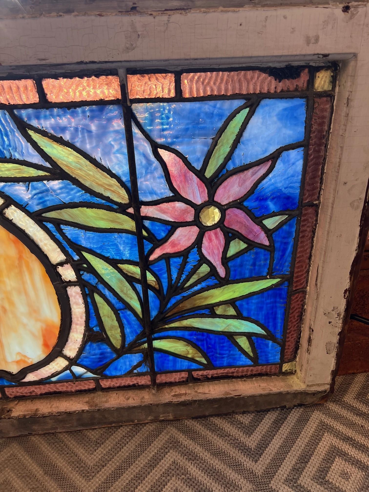 Antique 19th Century Stained Glass Transom Window For Sale 7